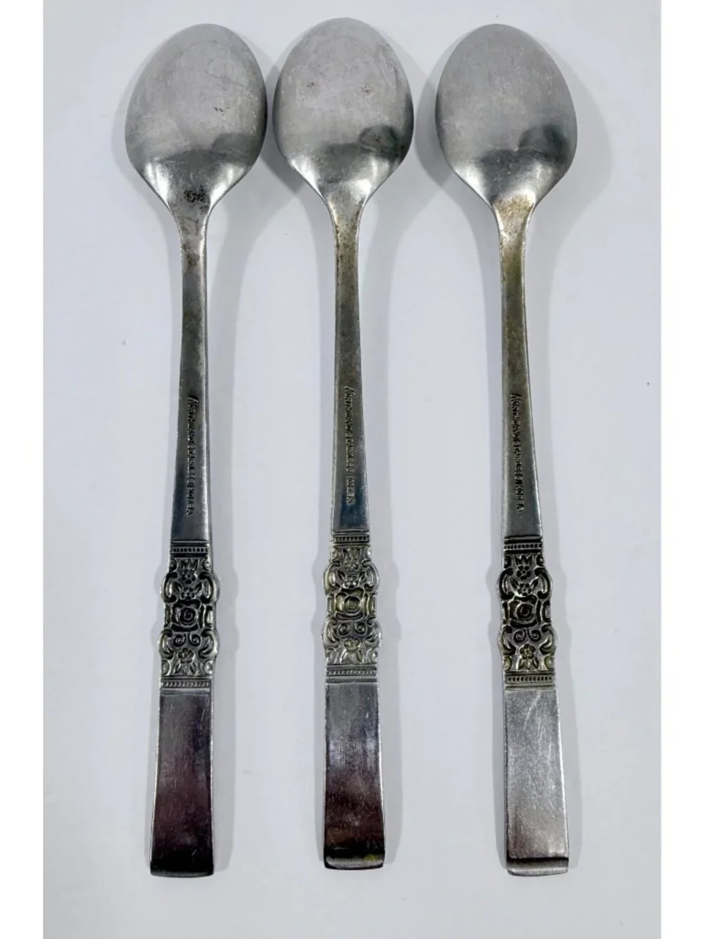 Vintage Northland Oneida Stainless Steel Iced Tea Spoons Decorative Floral Handl